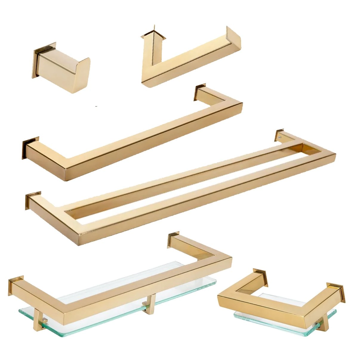 Kit De Acessórios Para Banheiro Com 6 Peças Em Aço Inox Dourado Linha Larissa