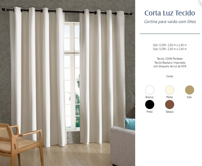 Cortina Corta Luz Tecido Branco 270x240 1957 Menegatti