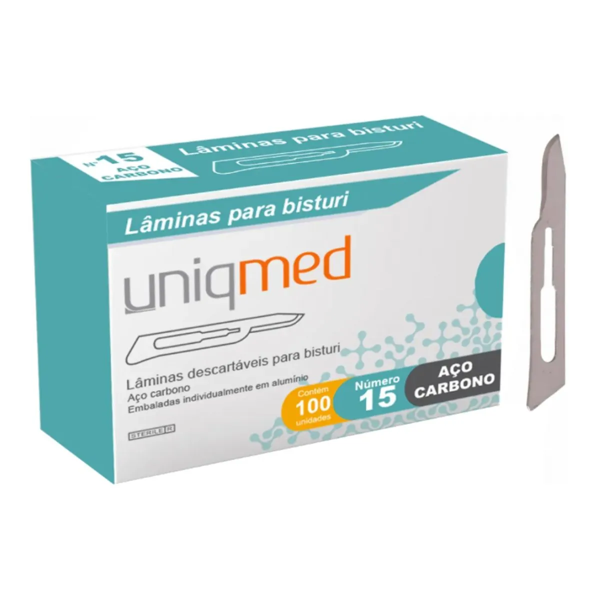 Laminas para Bisturi em Aço Carbono N15 (caixa com 100 unidades) - Uniqmed