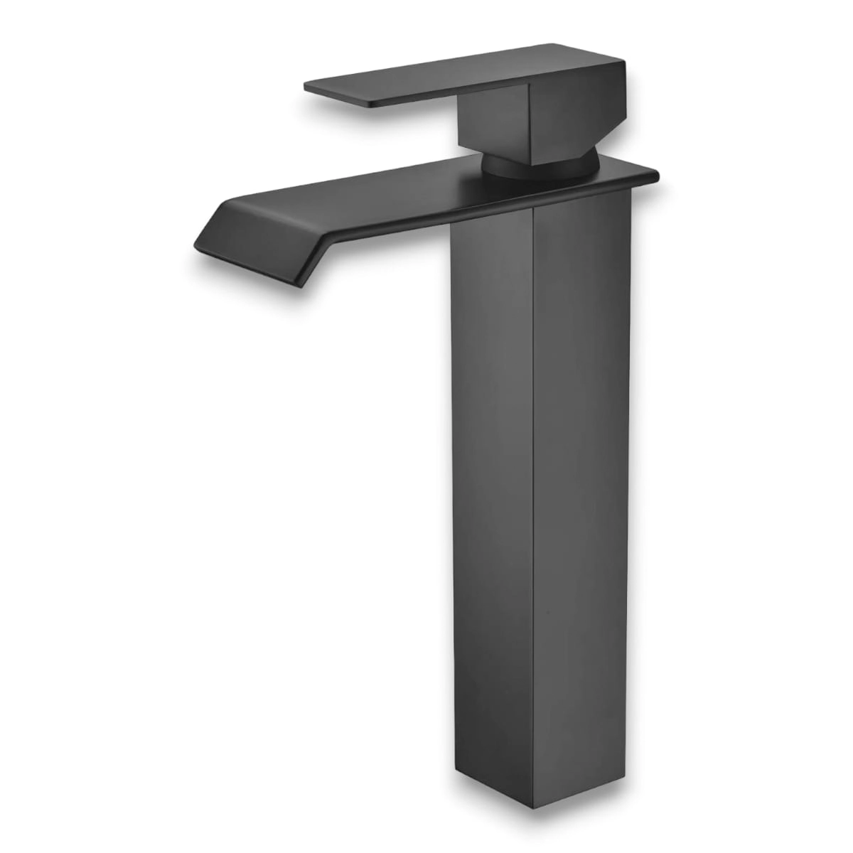 Torneira Banheiro Gourmet Cascata Quadrada Alta Monocomando Misturador Quente e Frio Preto Cuba Sobrepor Preta Mg34