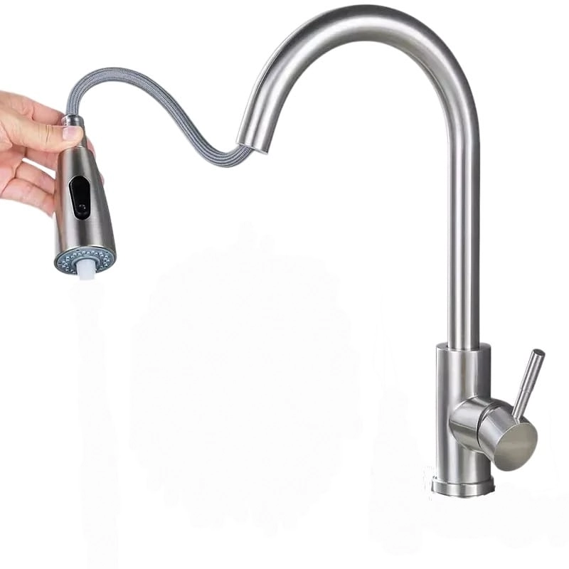 Torneira Cozinha Gourmet Curva Extensível Monocomando Misturador Quente e Frio - Aço Escovado - Mg43