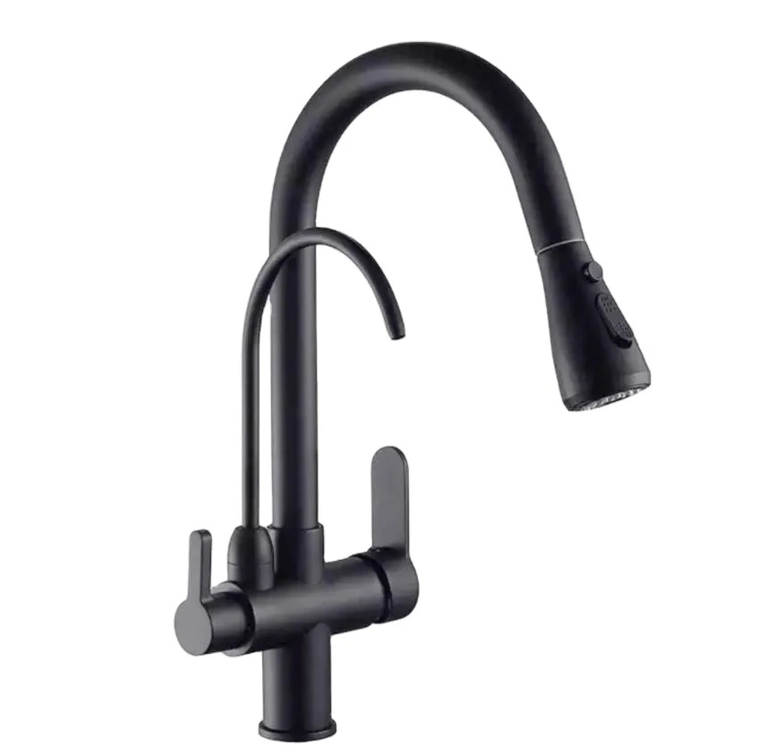 Torneira Monocomando Misturador Cozinha Com Saída Para Filtro 360 Moonfall Extensivel Preta Mg94