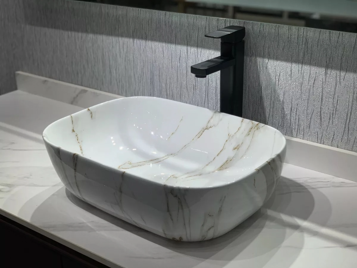 Cuba Cerâmica Banheiro Lavabo Sobrepor Marmo Especiale Marmorizada Mg102