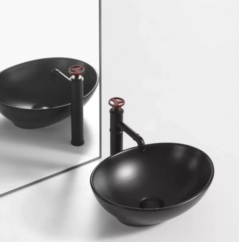 Cuba Cerâmica Banheiro Lavabo Apoio Sobrepor Preta Preto Fosca - Mg104