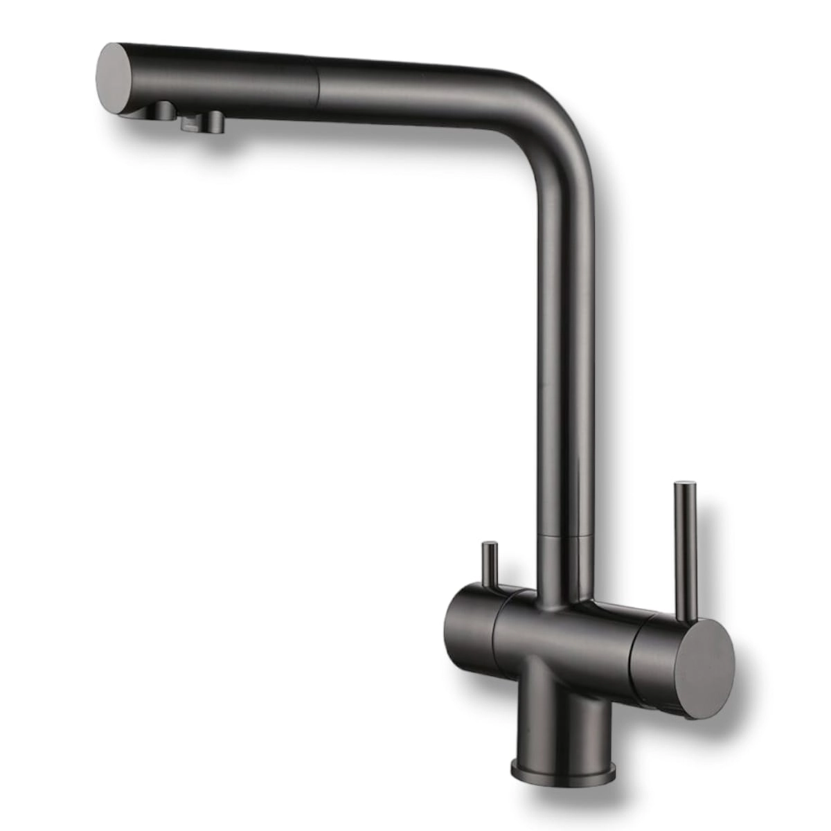 Torneira Monocomando Misturador Cozinha Com Saída Para Filtro 360 Doublefall Cinza Escuro Escovado Mg84
