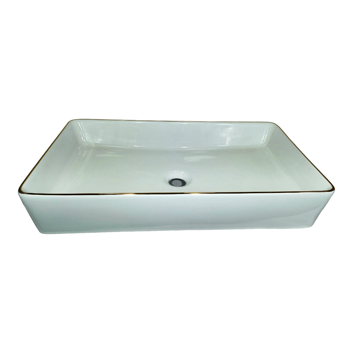 Cuba Para Banheiro Sobrepor Ceramica Branca Detalhe Dourado