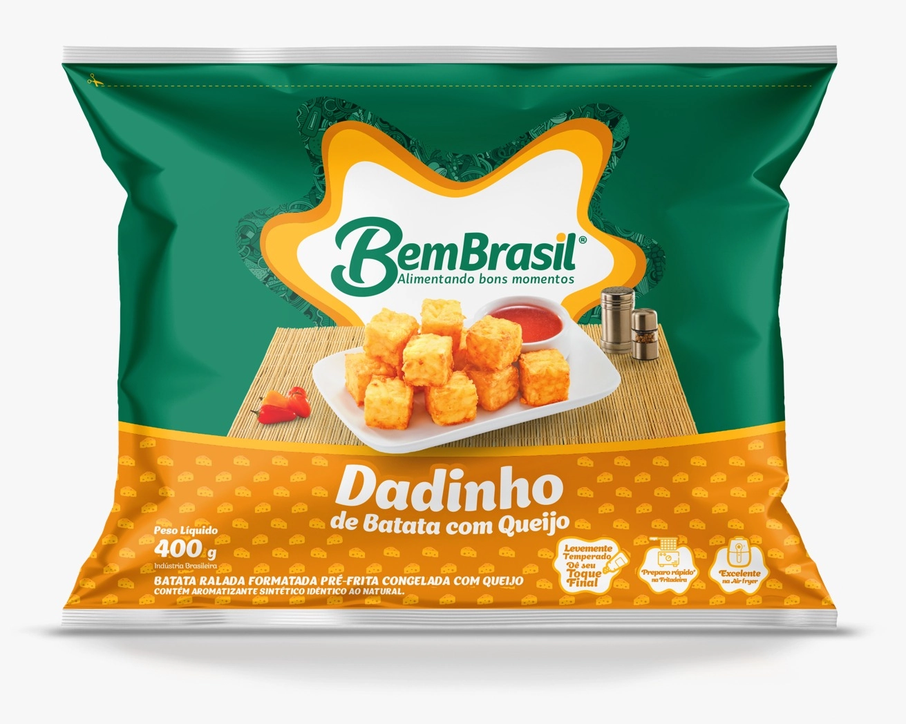 Dadinho de Batata Congelado com Queijo Pré-Frito Bem Brasil Pacote 400g