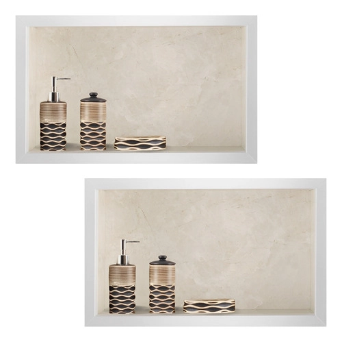 Kit 2 Nicho Para Banheiro Bege Polido em Porcelanato 60x32cm