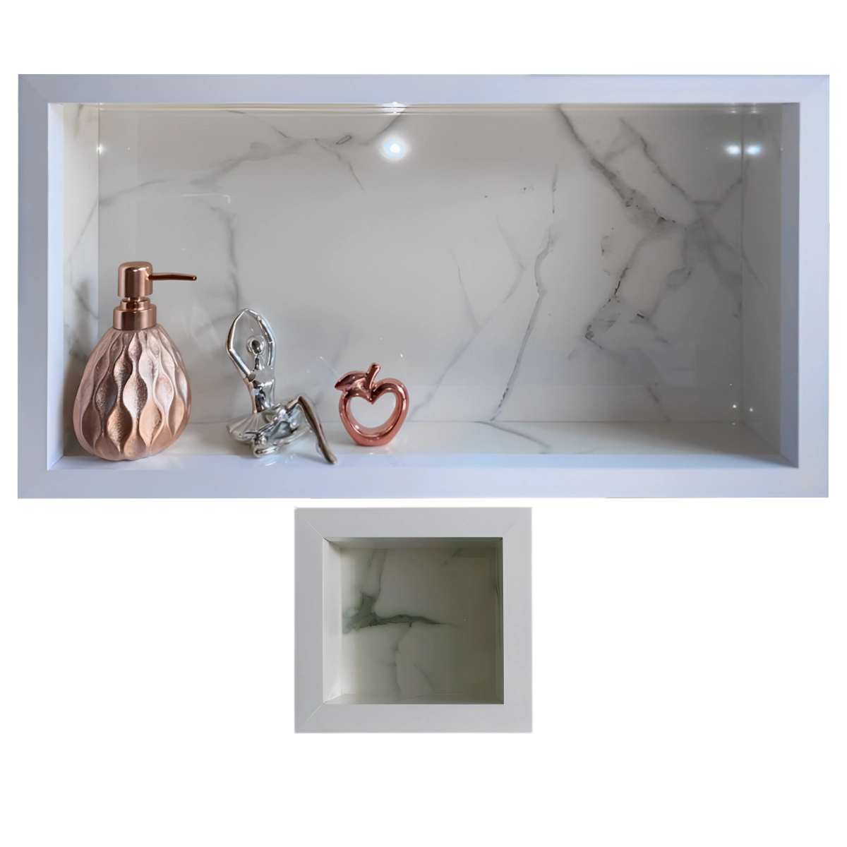 Nicho Porcelanato Brinde Porta Papel Branco Carrara 60x32cm