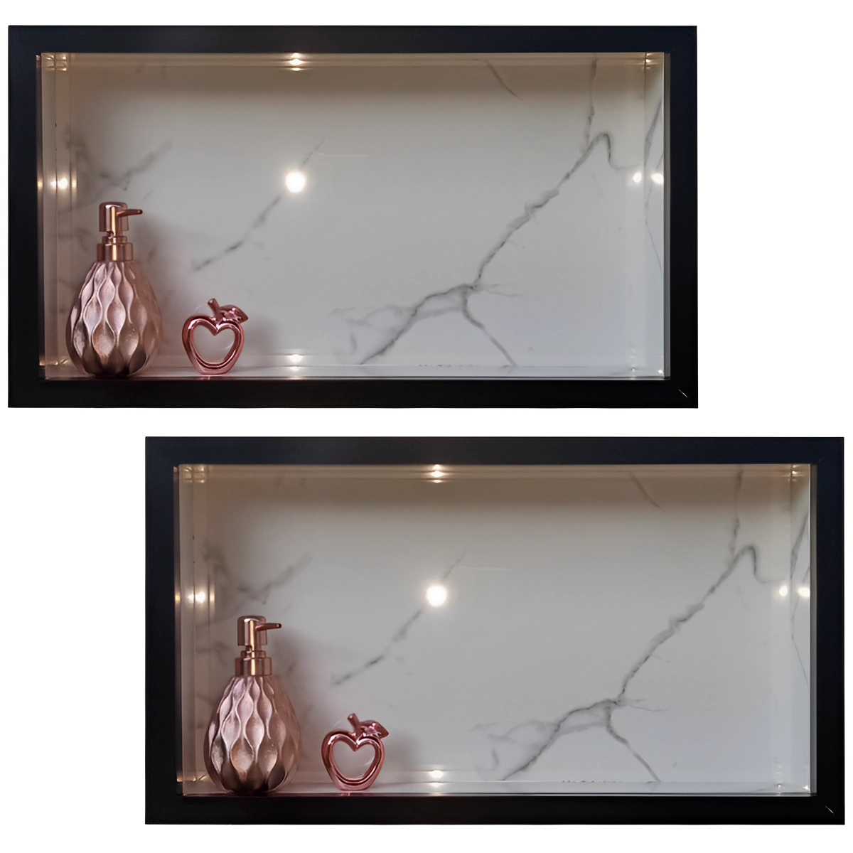 Nicho de Porcelanato Branco Carrara Borda Preta 60x32cm Kit 2 Unidades