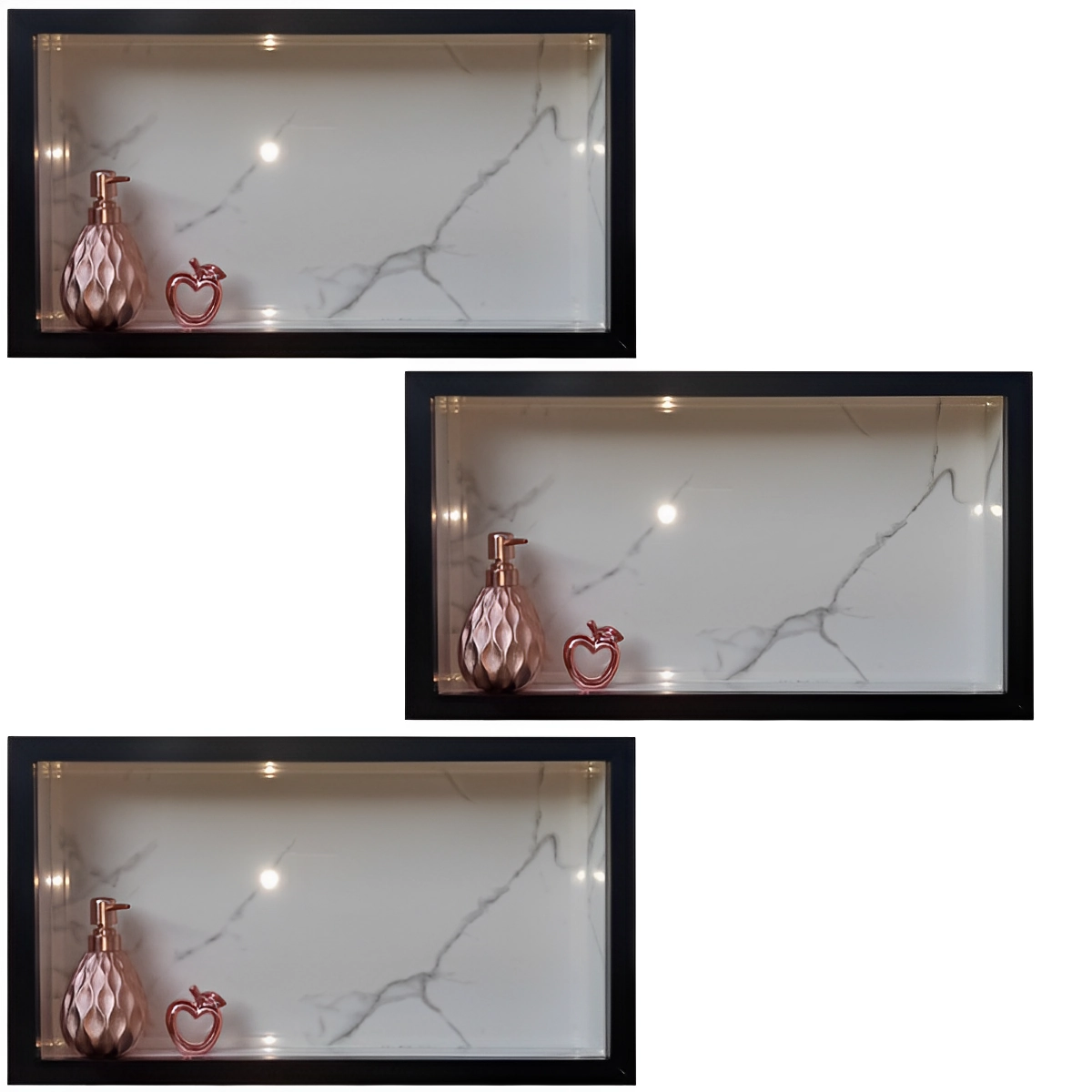Nicho Porcelanato Branco Carrara Borda Preta 60x32cm Kit 3 Unidades