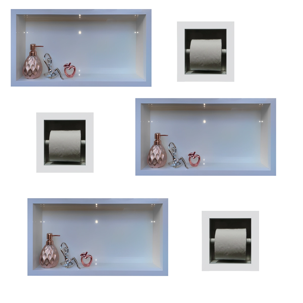 Kit 3 Nichos em Porcelanato com Porta Papel Branco Polido 60x32cm
