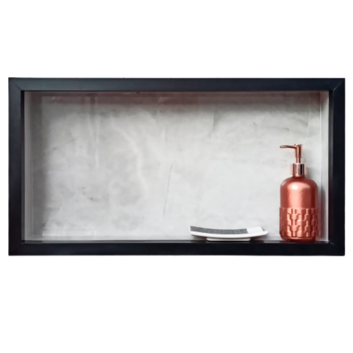 Nicho Original em Porcelanato Banheiro Cinza Pulpis Borda Preta 60x32cm