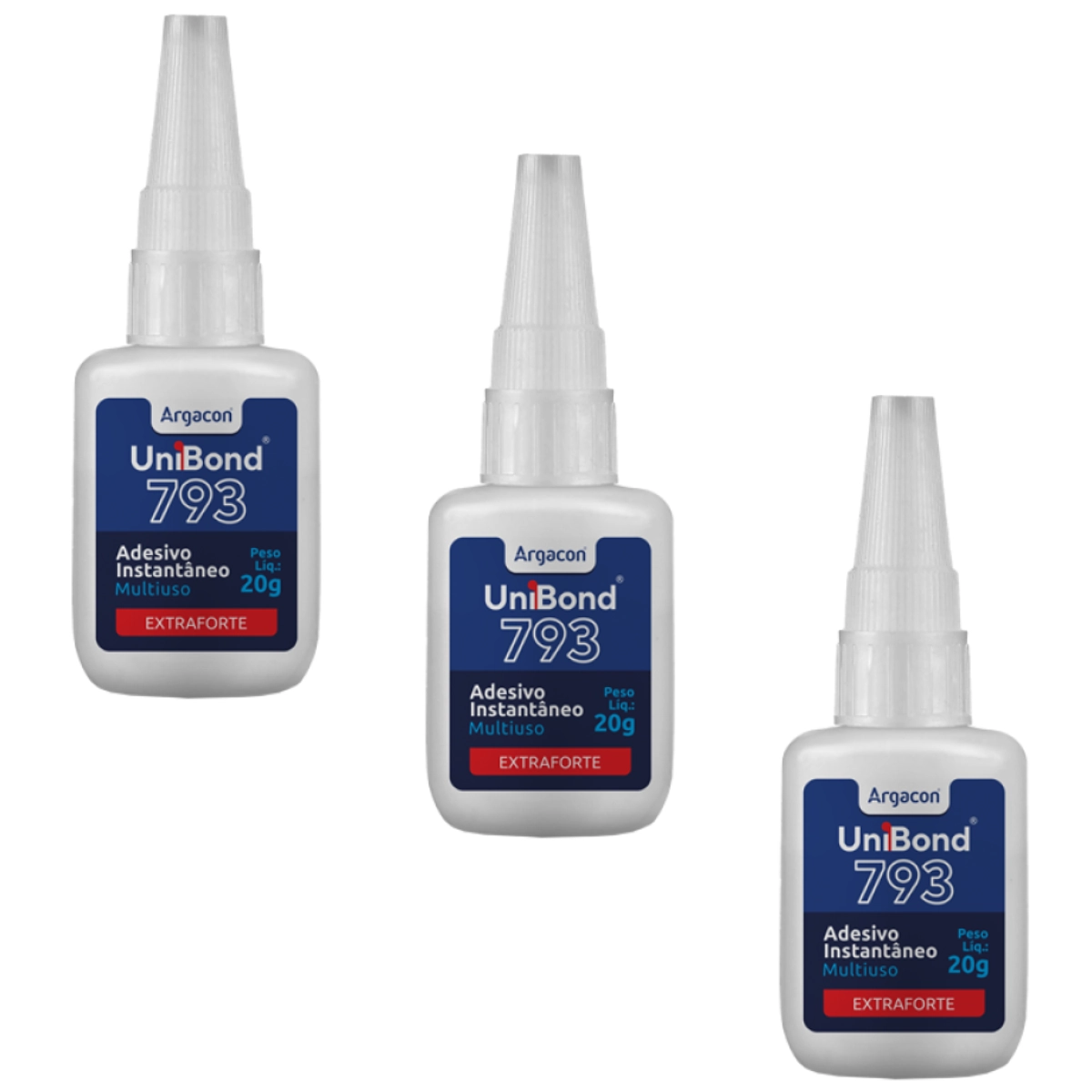 Cola Uni Bond Adesivo Instantâneo 793 20g Kit 3 Unidades Argacon