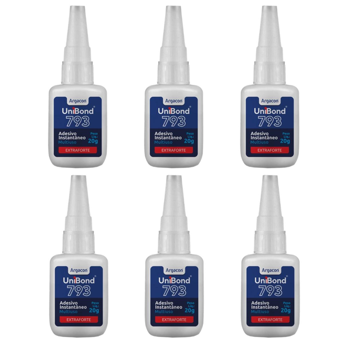 Cola Uni Bond Adesivo Instantâneo 793 20g Kit 6 Unidades Argacon