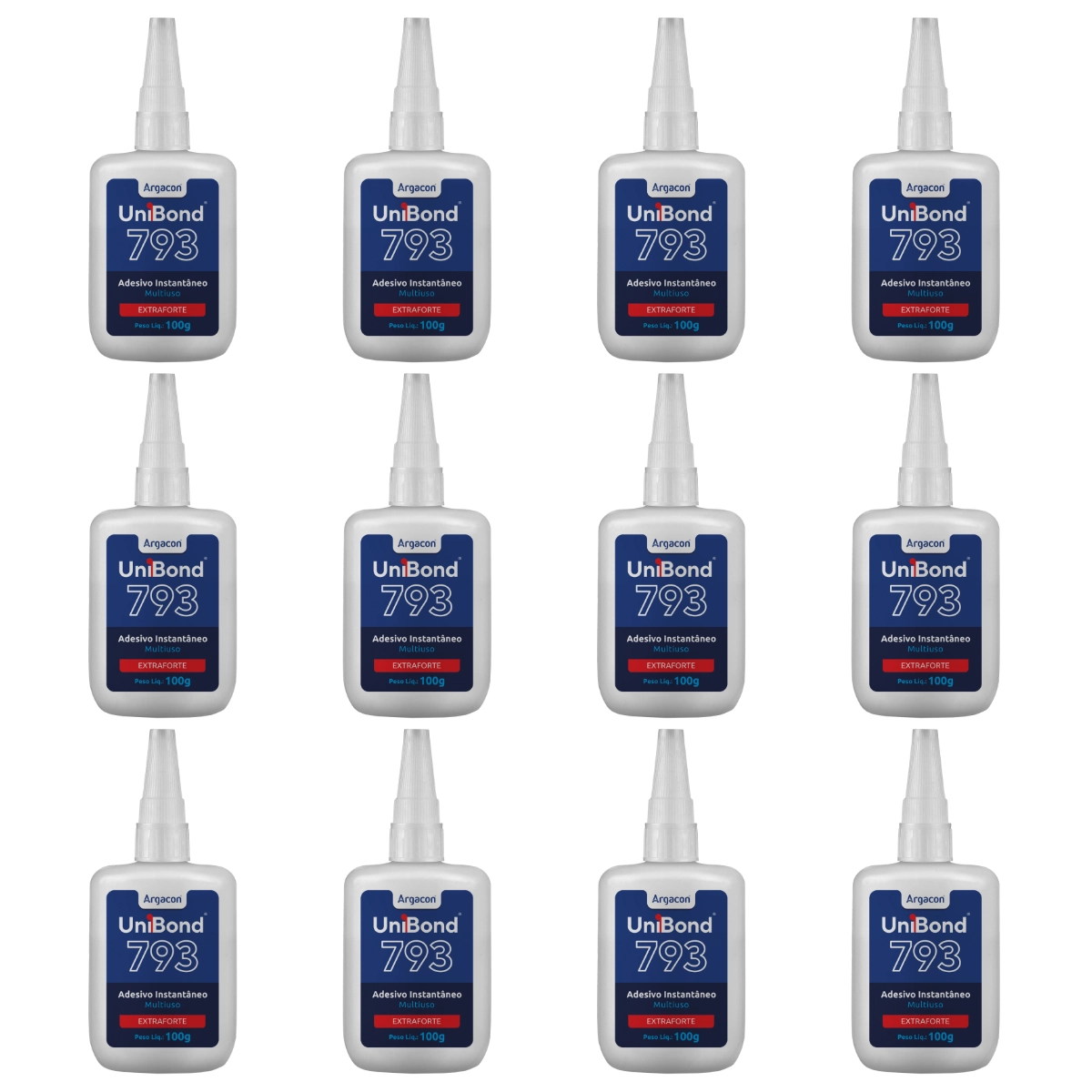 Cola Uni Bond Adesivo Instantâneo 793 Extraforte 100g Argacon Kit 12 Unidades