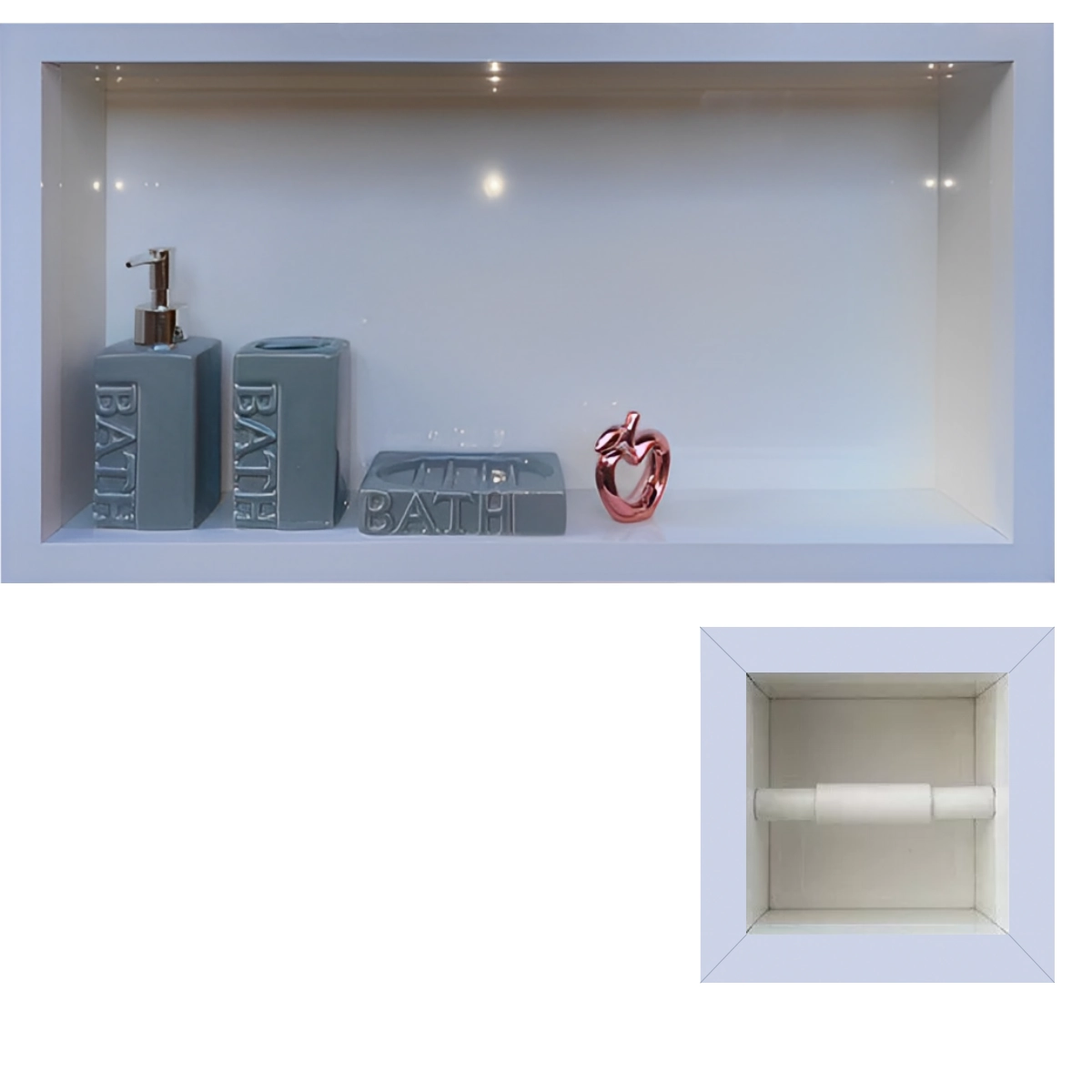 Kit de Nicho Para Banheiro com Porta Papel Higiênico Porcelanato Branco Polido