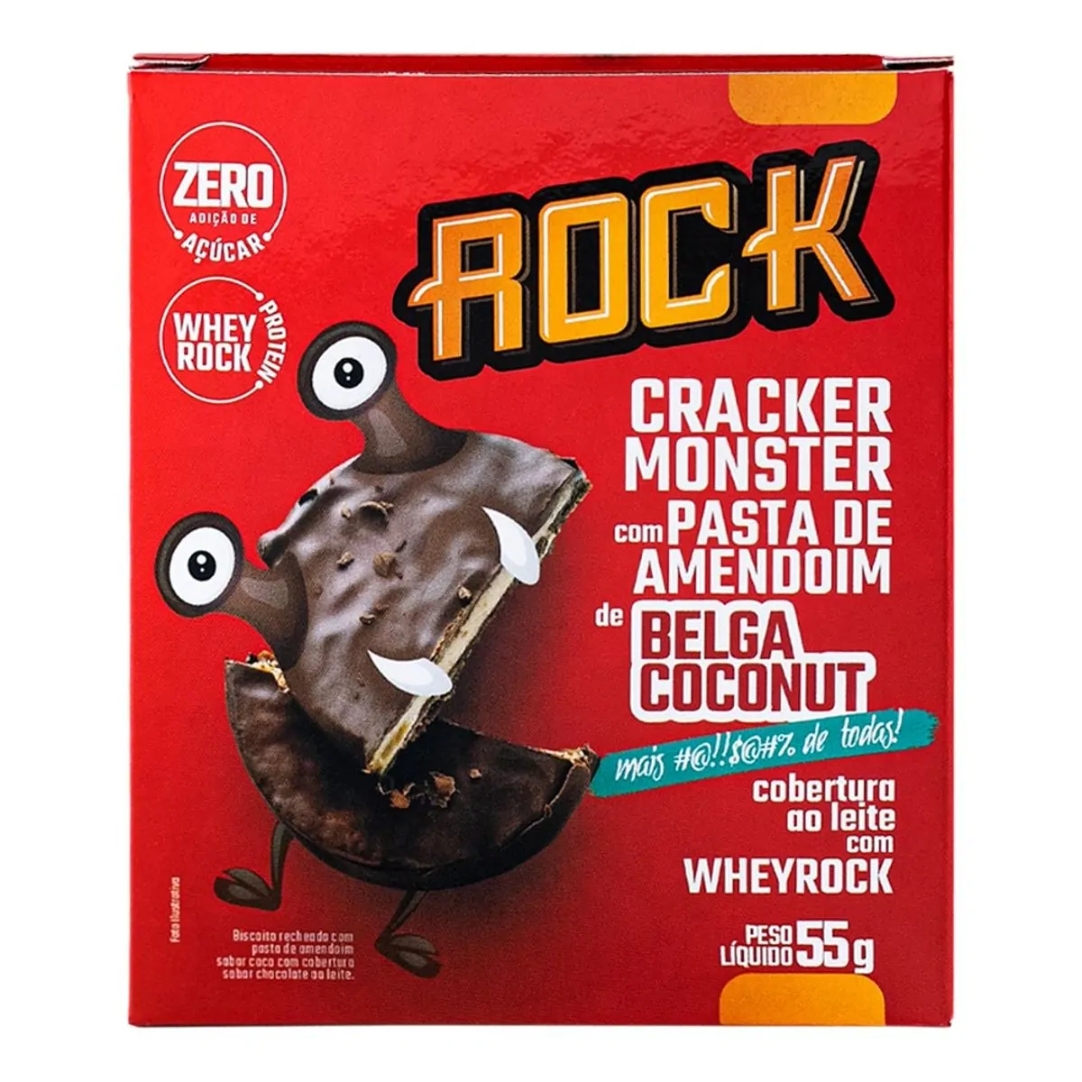 Biscoito Recheio Pasta De Amendoim De Belga Coconut Cobertura Chocolate Ao Leite Com Whey Rock Crack