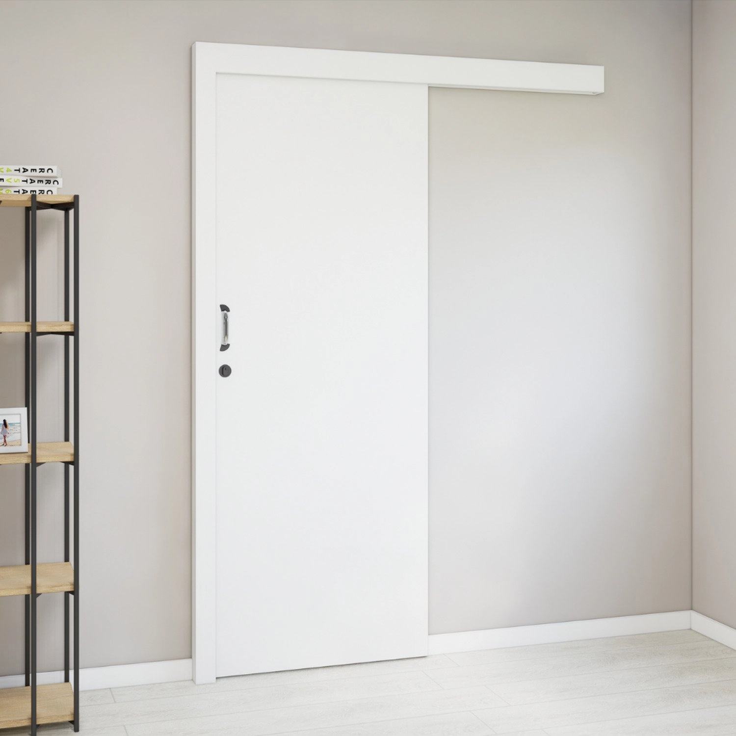 Kit Porta De Madeira De Correr Completa 213cm X 60cm Batente Regulável 20 Incoportas Branco
