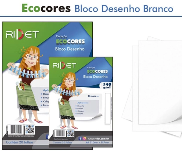 Ecocores Bloco Desenho Branco A4 140 Gr 21x29,7cm 20
