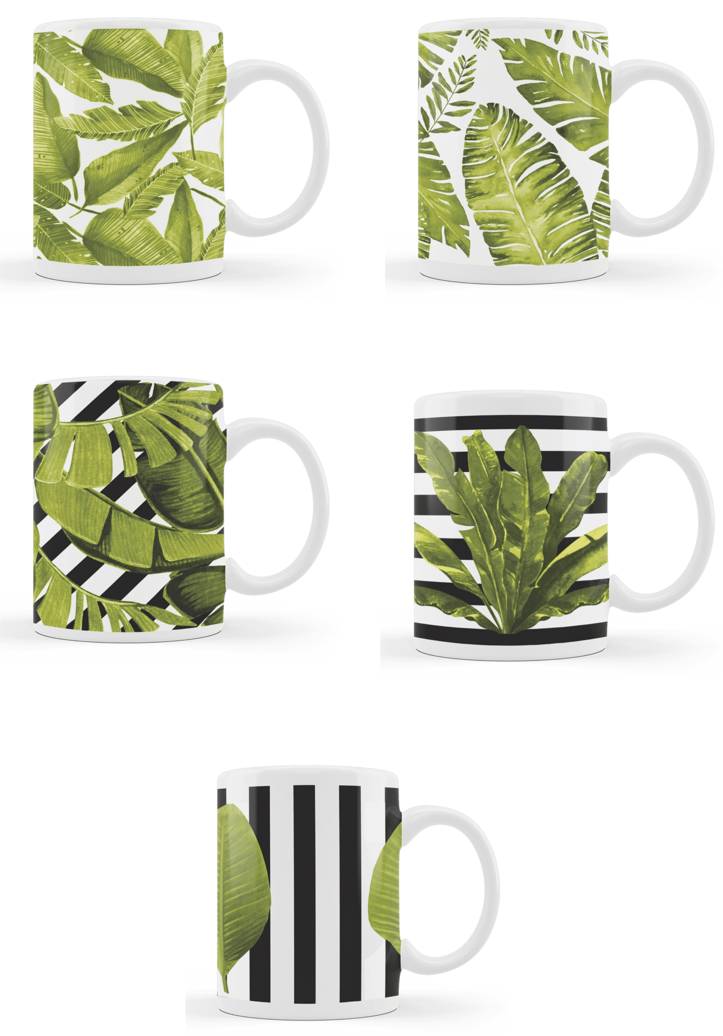 Caneca Porcelana Reta Caixa Folhagem 300ml U12 14 Unita