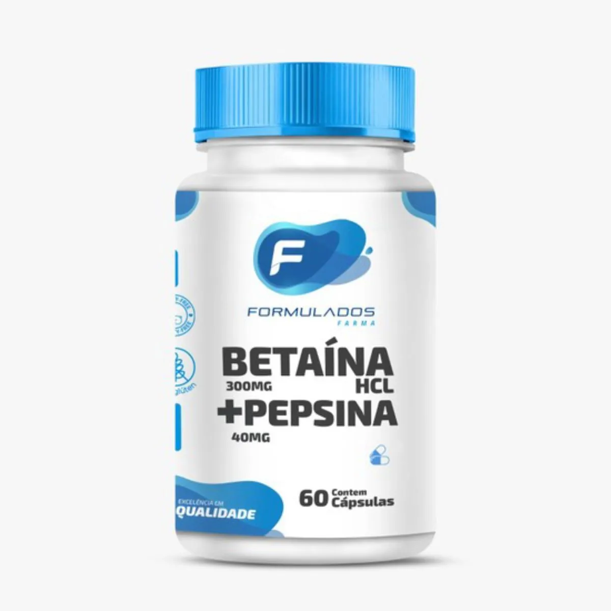 Betaína Hcl 300mg + Pepsina 40mg 60 Cápsulas