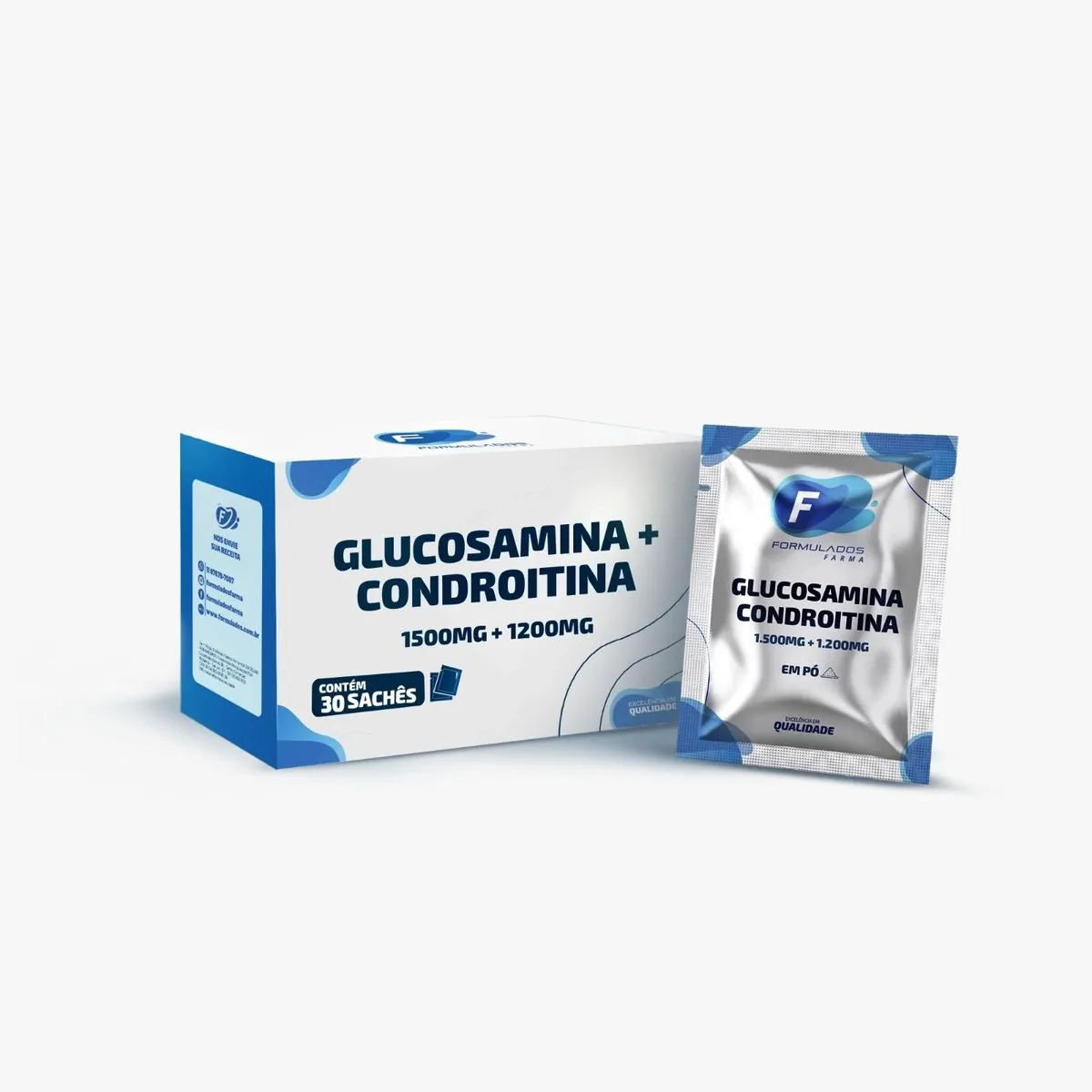 Glucosamina + Condroitina (1500mg + 1200mg) 30 sachês - Sabor Laranja