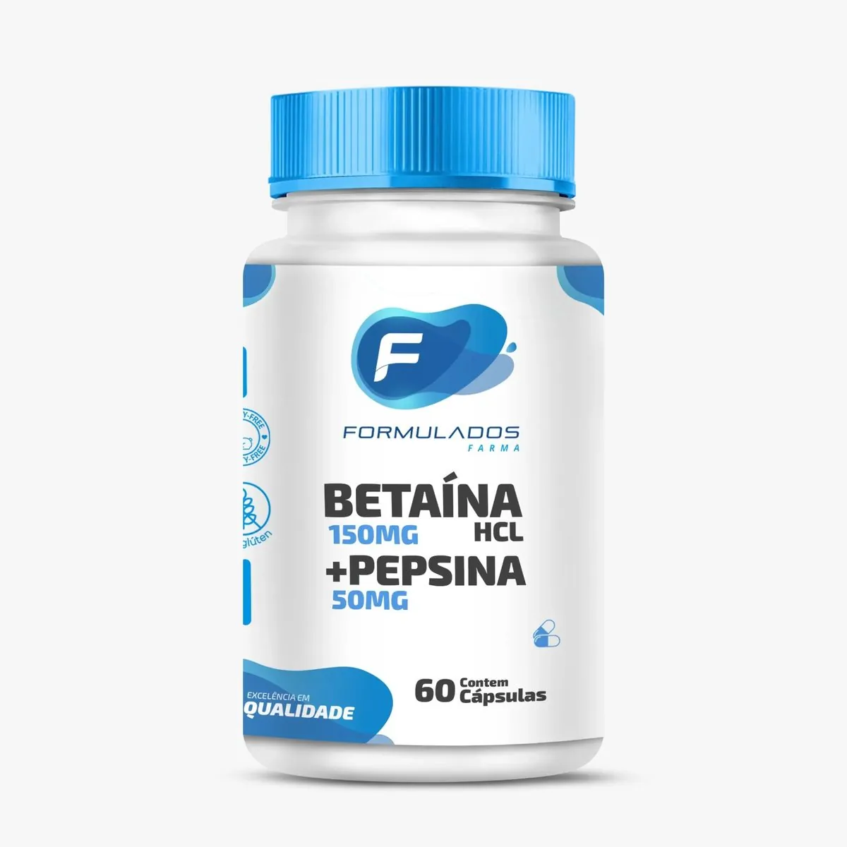 Cloridrato De Betaína hcl 150 mg + Pepsina 50 mg 60 Cápsulas