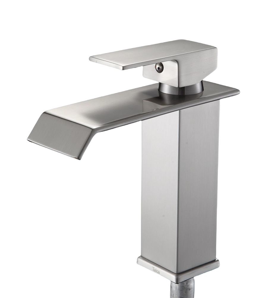 Torneira Cascata Baixa Misturador Monocomando Aço Escovado