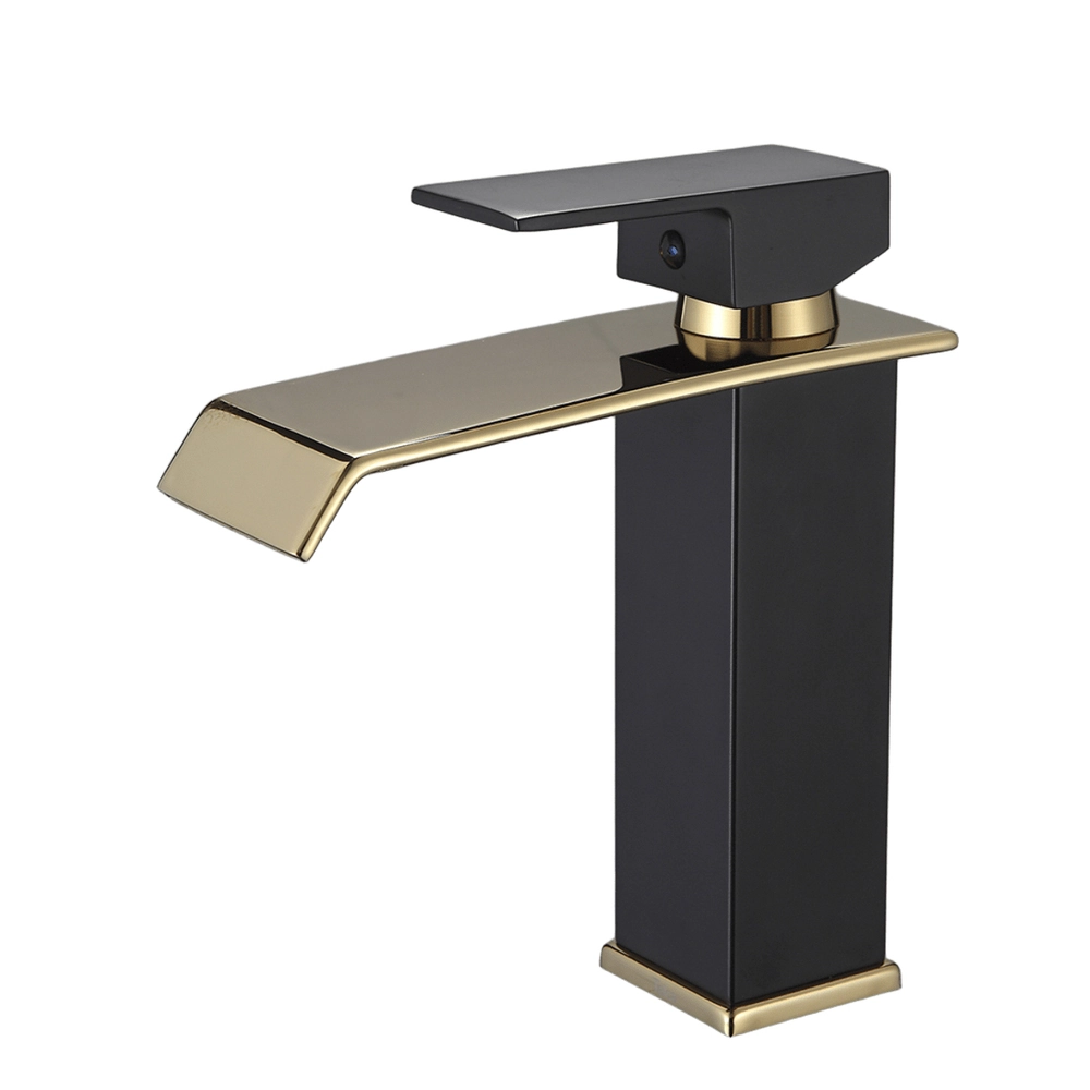 Torneira Para Banheiro Cascata Baixa Preto Dourado Misturador Monocomando