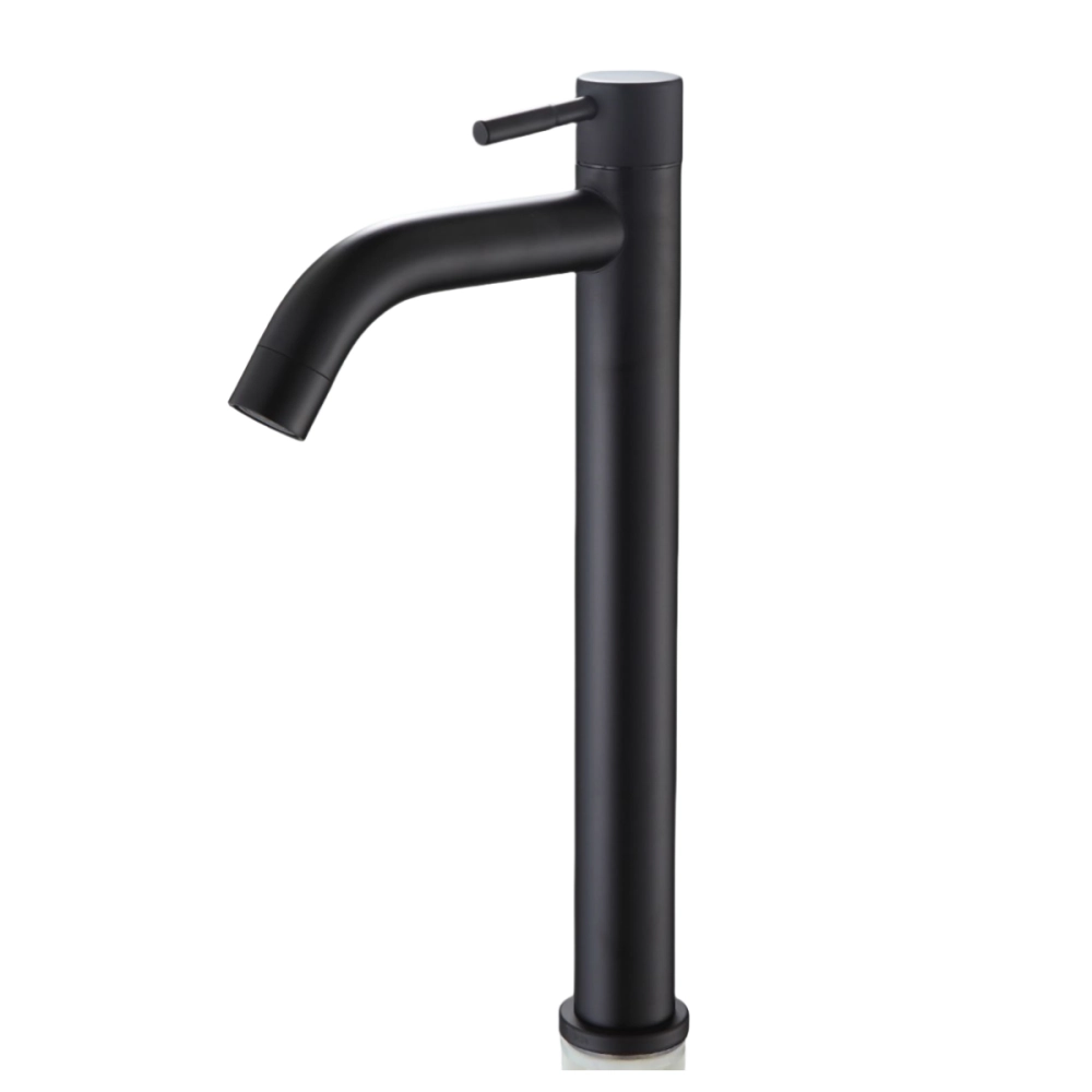 Torneira Preto Fosco AÇO INOX Bica Alta Banheiro Água Fria 1/4 de Volta