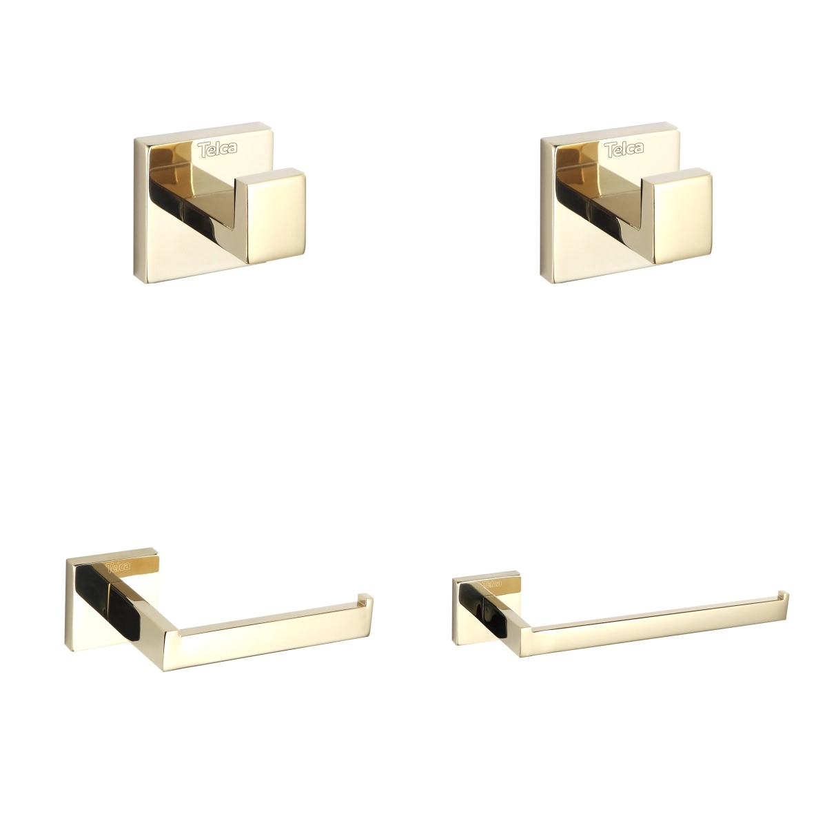 Kit Banheiro Acessórios Dourado Brilhante 4 Peças Aço Inox