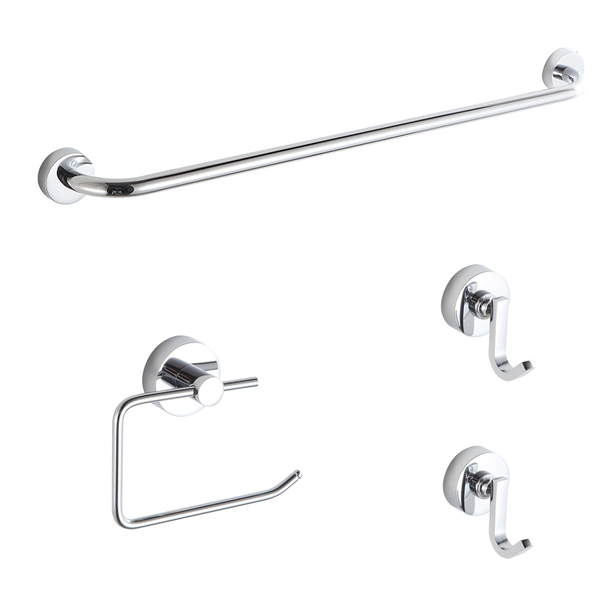 Kit Acessórios Para Banheiro 4 Peças Em Zinco Brilhante