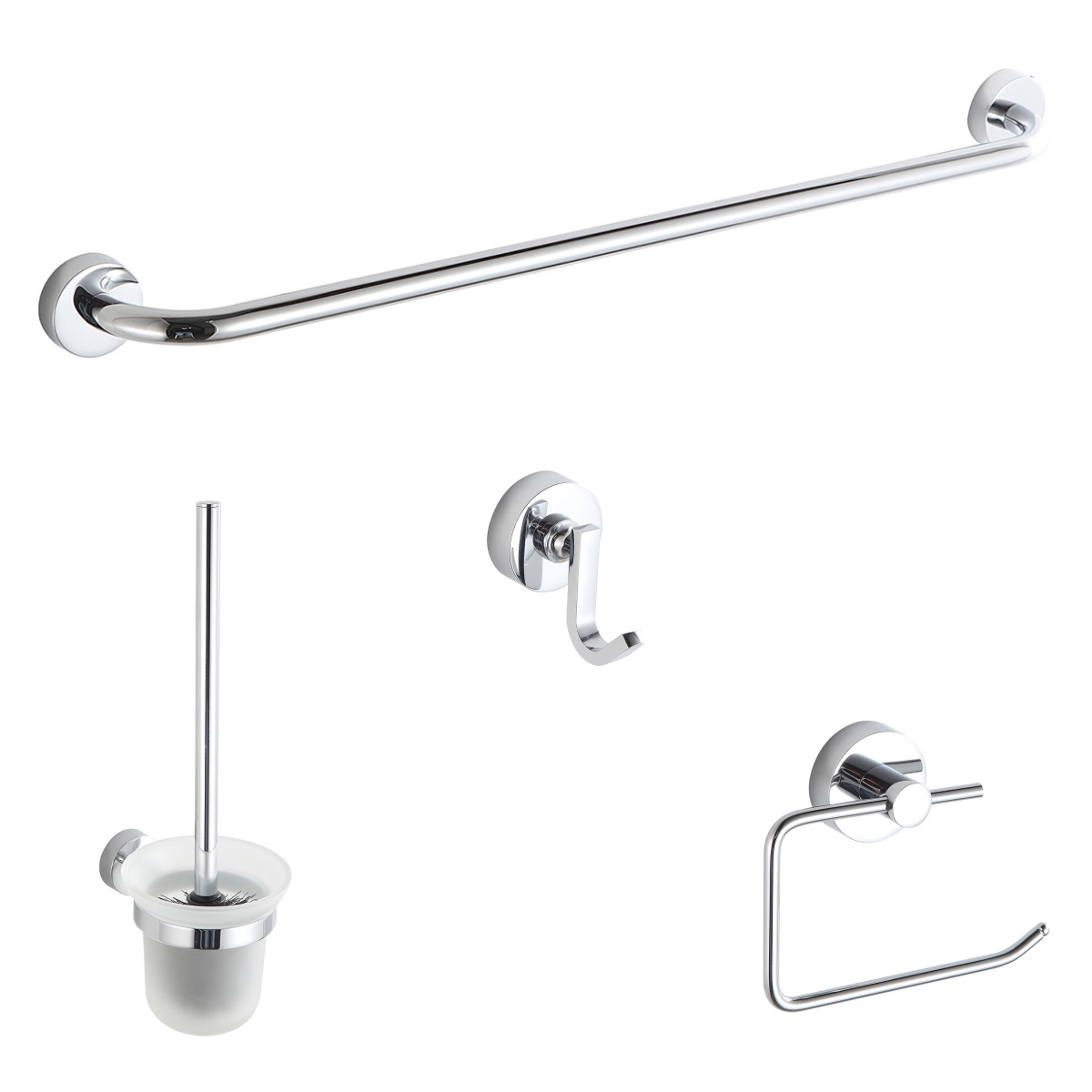 Kit Acessórios Para Banheiro Cromado Brilhante 4 Peças
