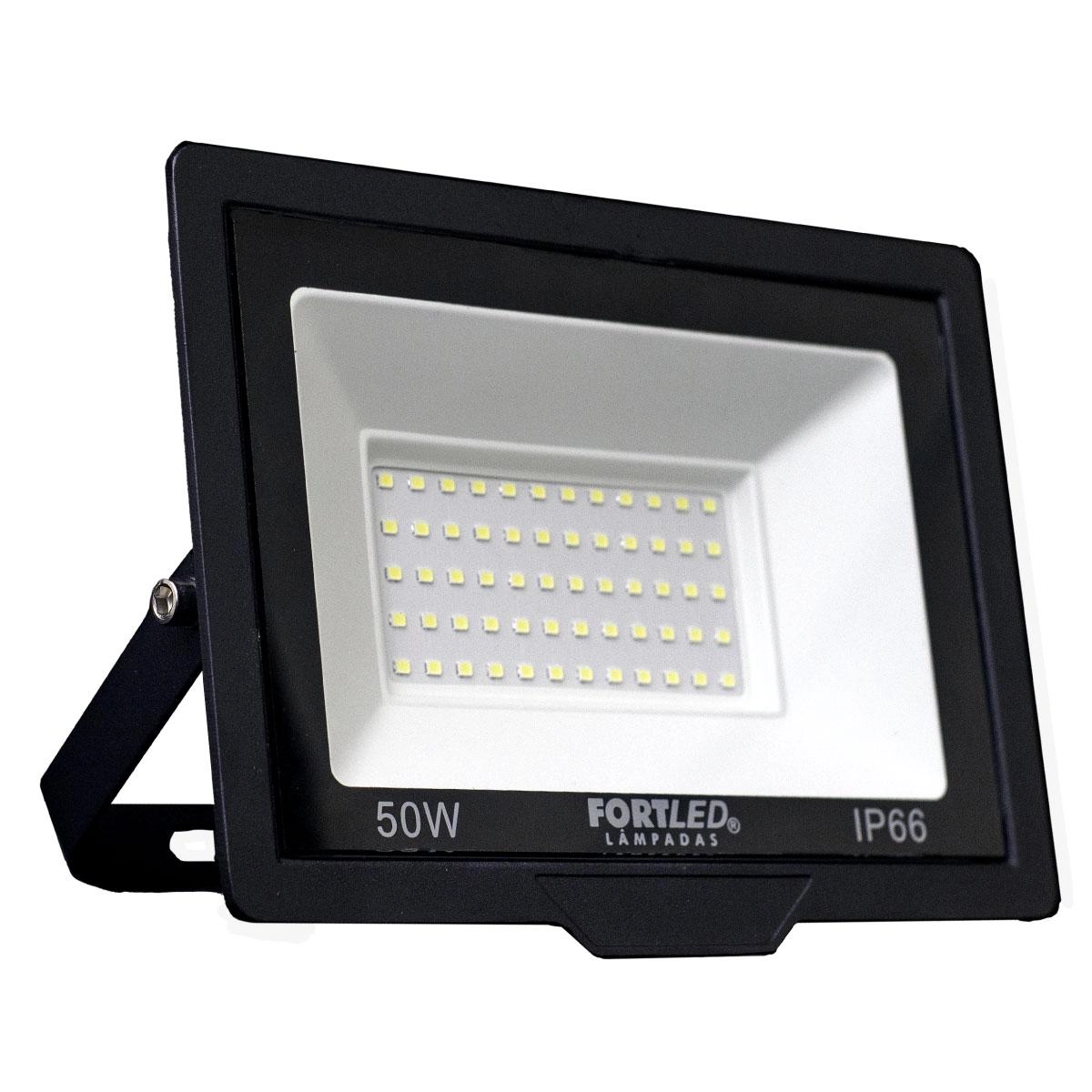 Refletor Slim 50w Luz Branca 6500k Fortled