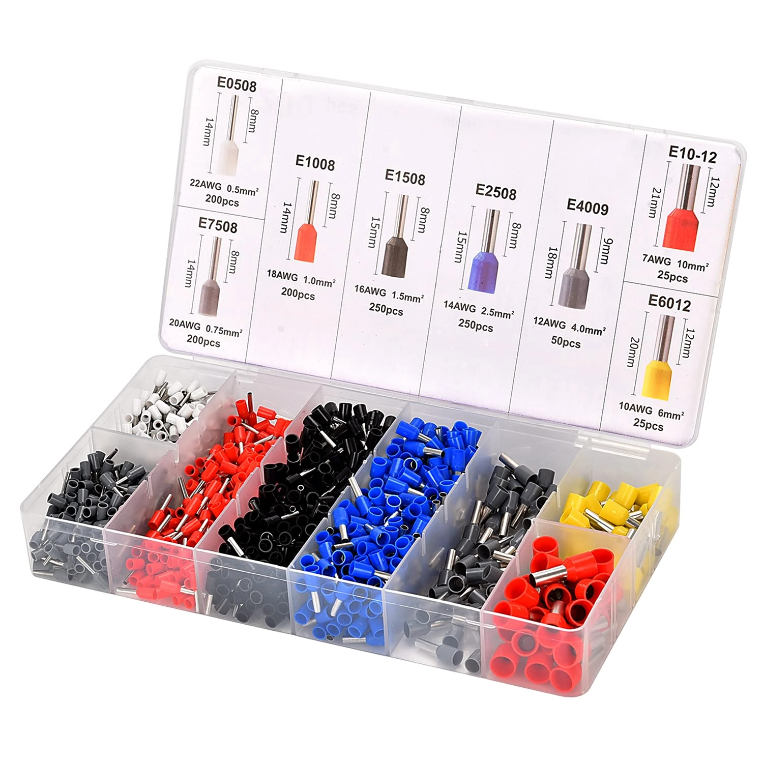 Dmti Kit 1200 Terminais Elétricos Ilhós Tubular 0,5mm A 10mm