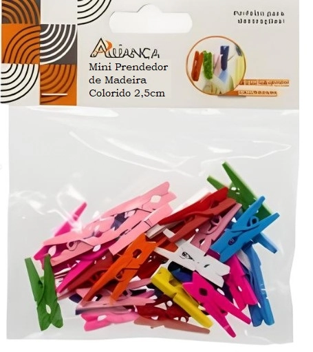 Prendedor Madeira Colorido C/30un 2,5cm Alianca