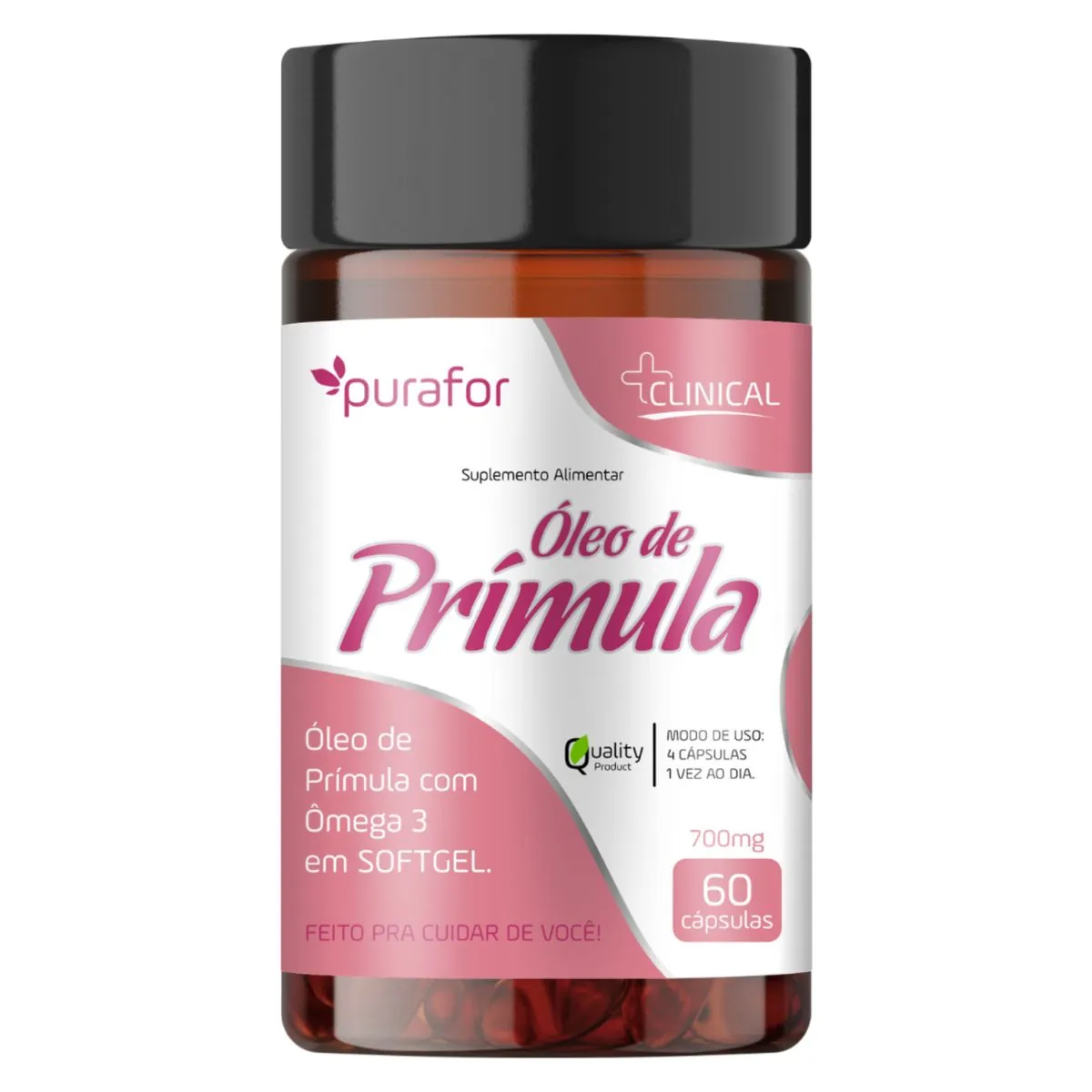 Óleo de Prímula 700mg Purafor – 2800mg por Dose 60 Cápsulas – Equilíbrio Hormonal e Bem-Estar Femi
