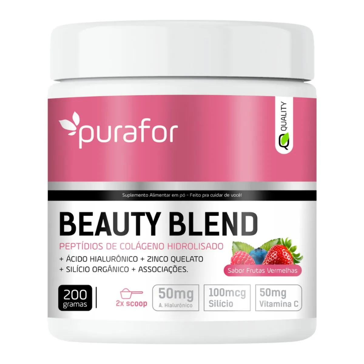 COLÁGENO HIDROLISADO COM ÁCIDO HIALURÔNICO, VITAMINA C, ZINCO, D-BIOTINA BEAUTY BLEND PURAFOR QUALIT