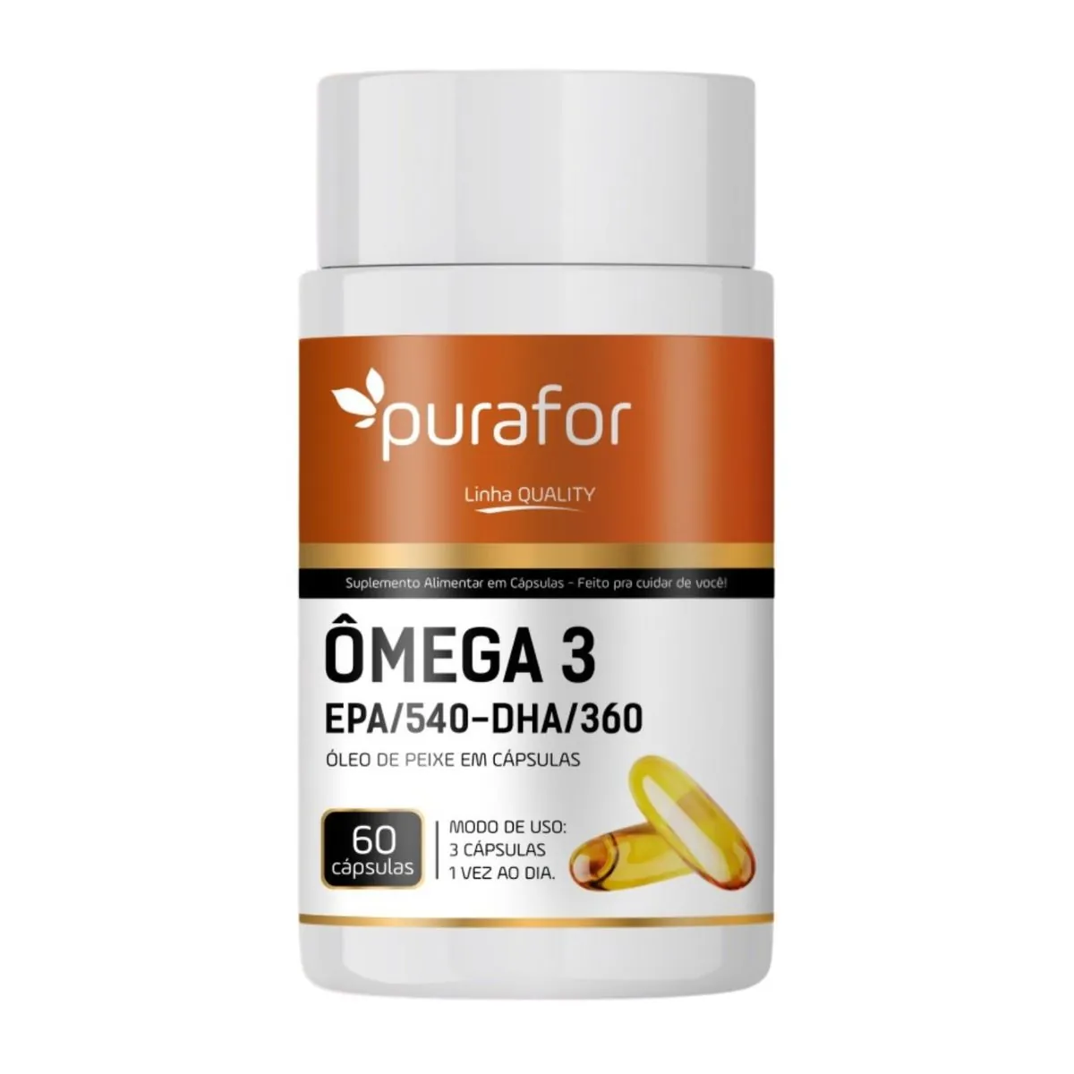 Ômega 3 Ultraconcentrado 1350mg EPA DHA Óleo de Peixe Puro – 60 Cápsulas Purafor
