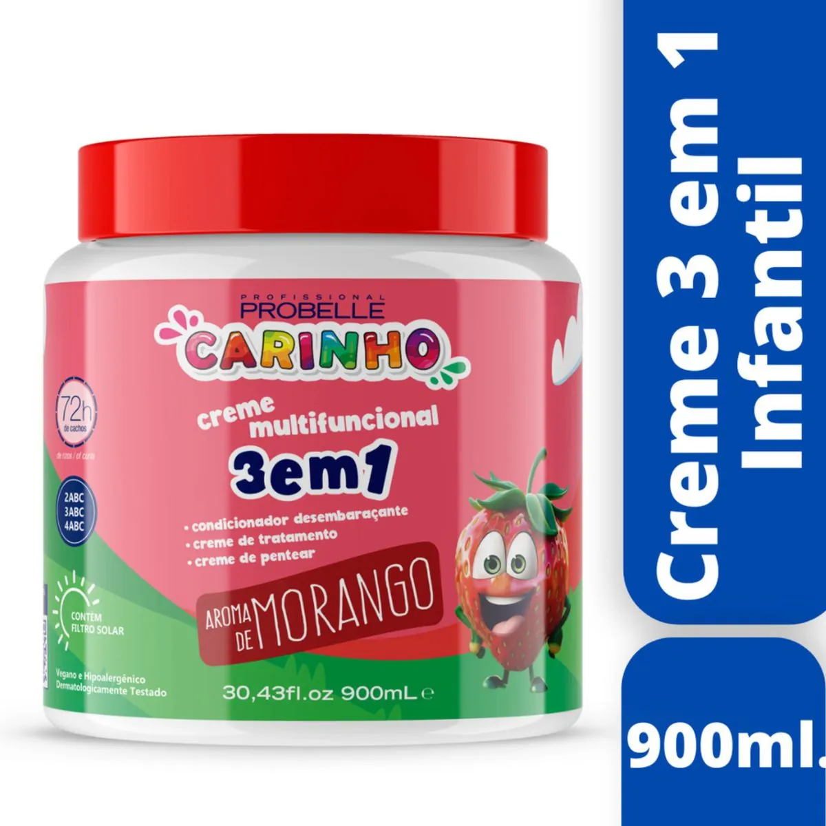 Cr Cap Multifuncional 3 Em 1 Probelle Carinho 900ml Morango