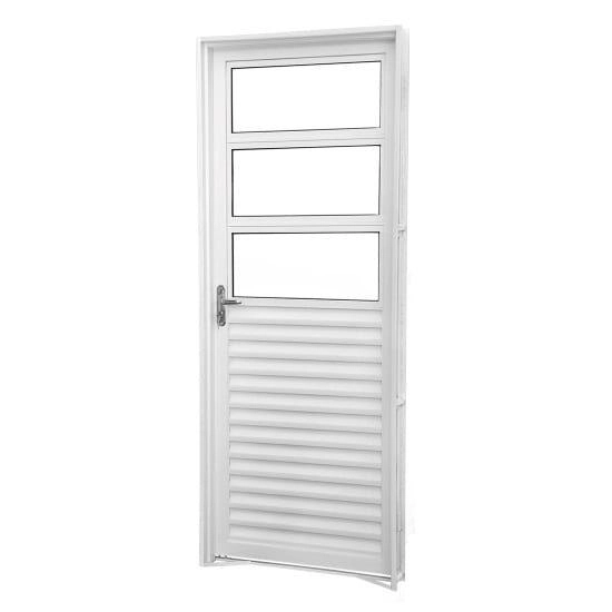 Porta De Alumínio C/vidro Fixo Branca Maxx Esquerda 210x80