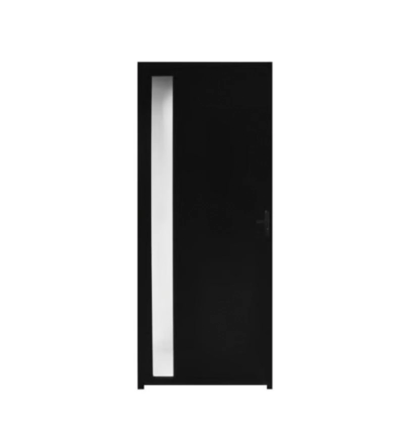 Porta De Alumínio Lambril Visor Preto Com Fechadura Esquerda - 210x70