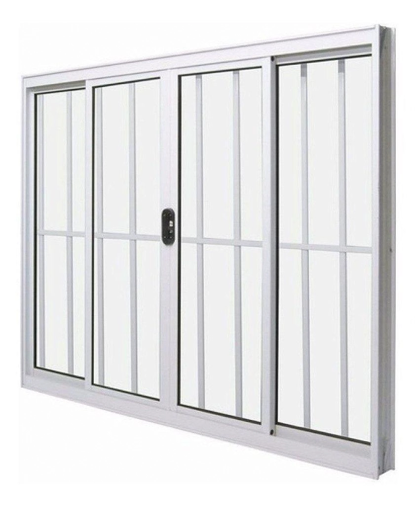 Janela De Alumínio 04 Folhas Com Grade Branca - 100x150