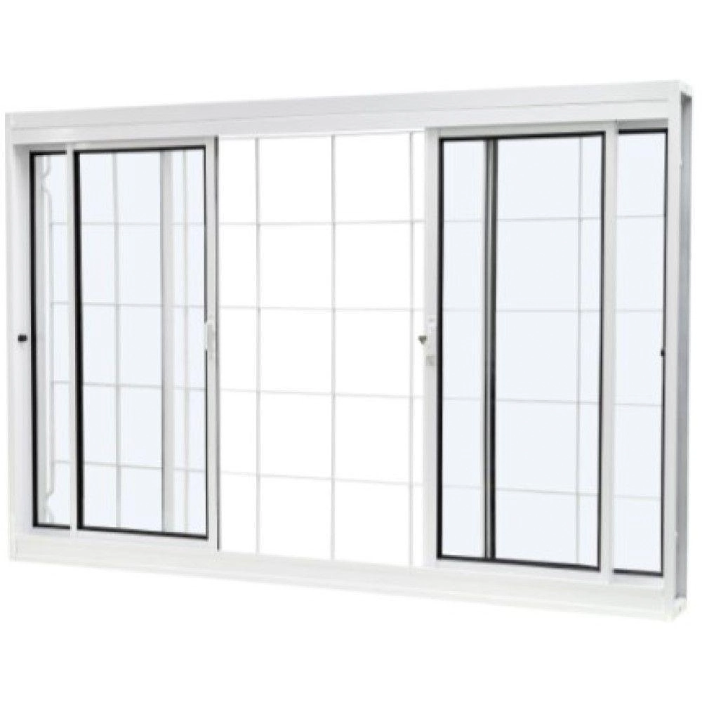 Janela De Correr 04 Folhas Aço C/grade Quadriculada- 100x200