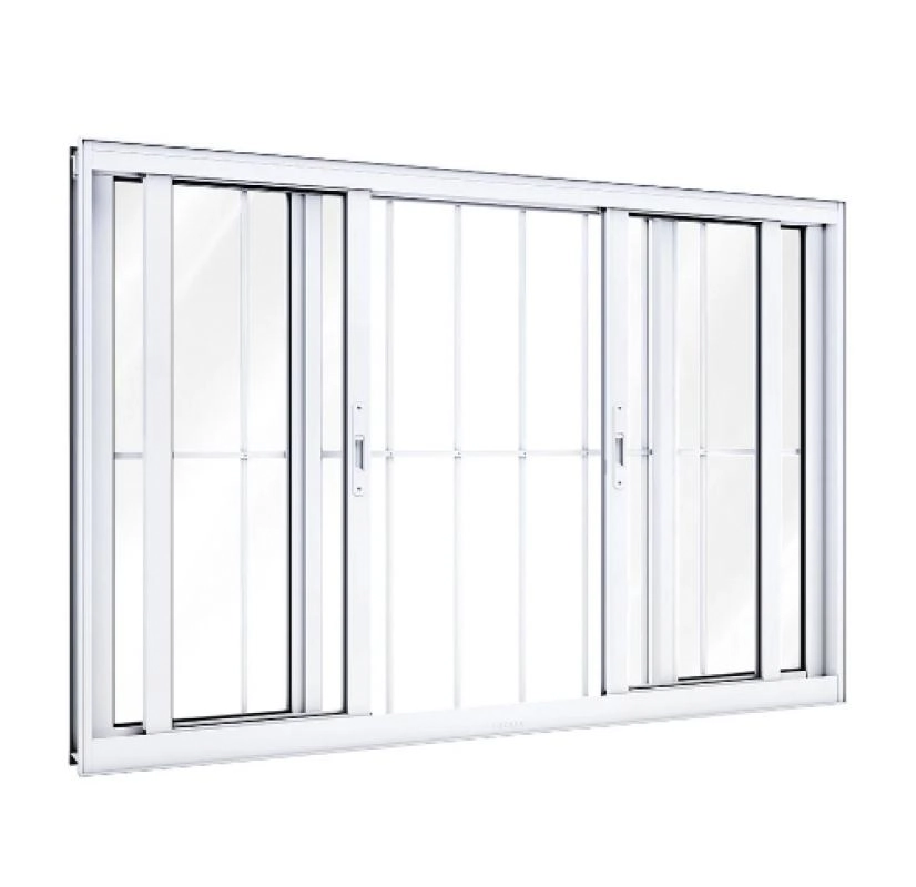 Janela De Alumínio 04 Folhas Com Grade Linha20 Branca - 100x120