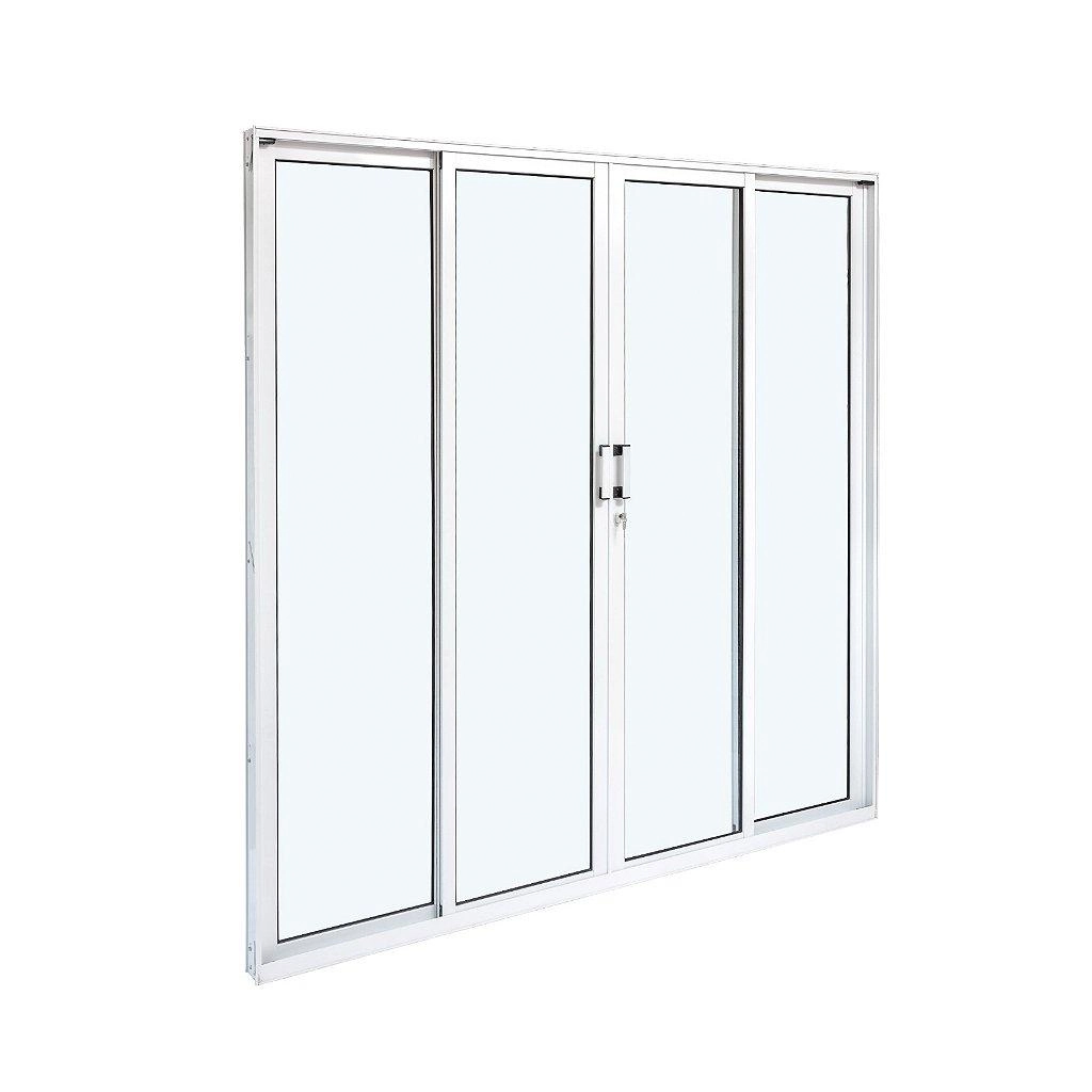 Porta De Correr Em Alumínio 04 Folhas Vidros Temperados Branca - 210x200