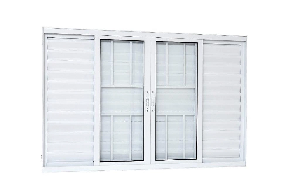 Janela De Alumínio Veneziana 06 Folhas Com Grade Linha20 Branca - 100x120