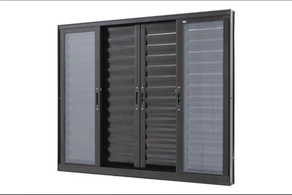 Janela De Alumínio Veneziana 06 Folhas Preto Maxx - 100x100