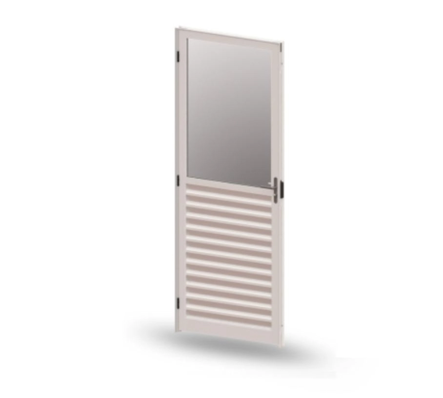 Porta De Alumínio Meia Veneziana Cega Branco Maxx e - 210x70